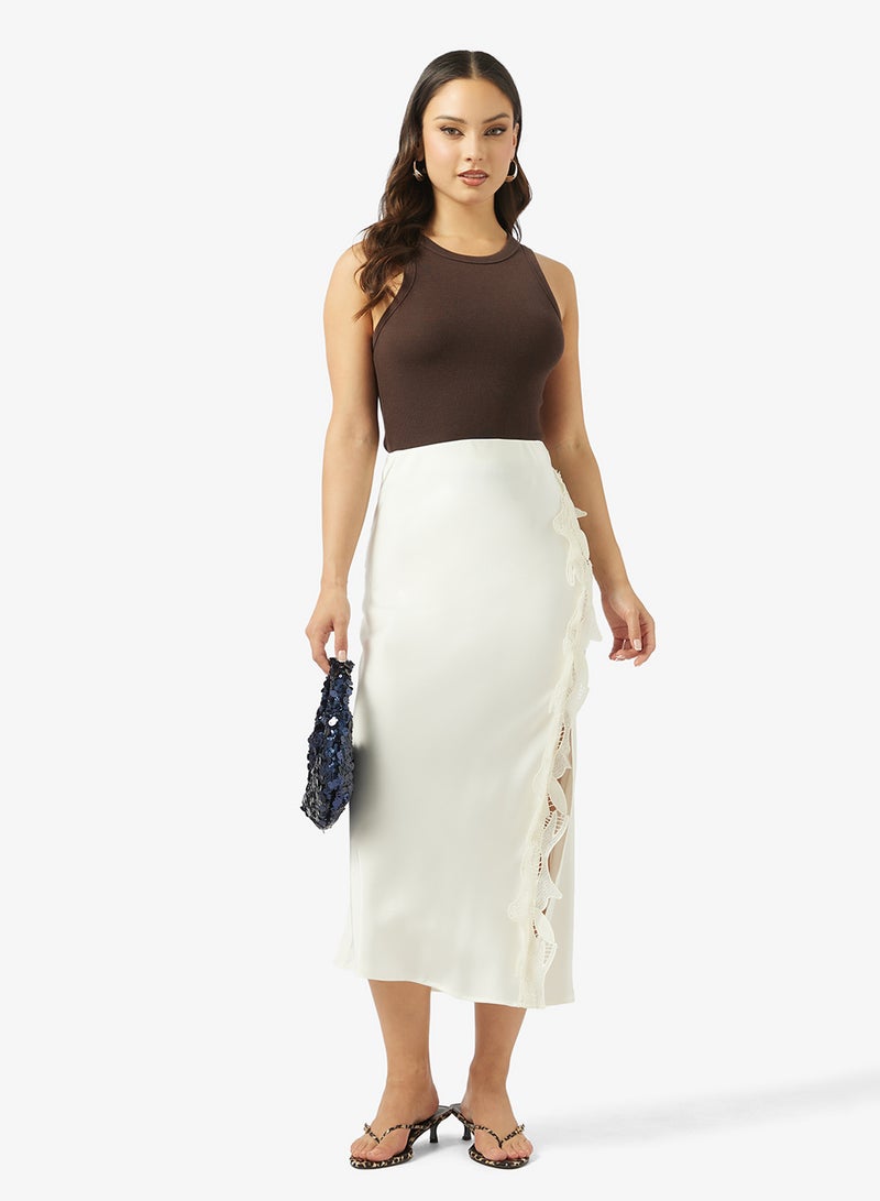 Ginger Satin Lace Detail A Line Skirt - Image 2